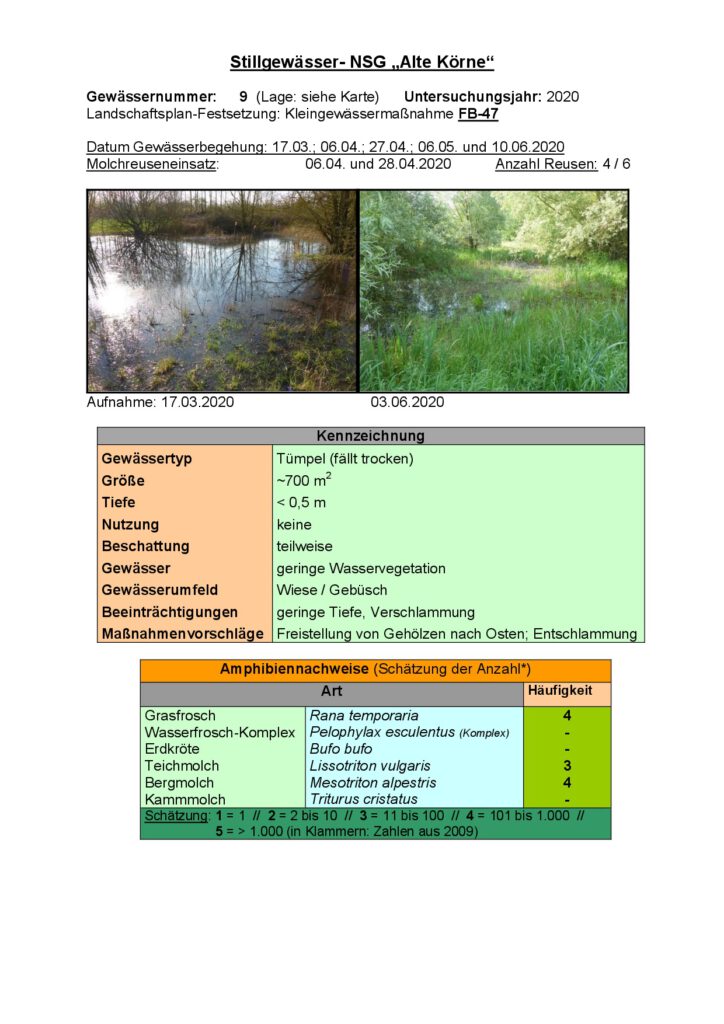 Abbildung 16: Datenblatt eines Stillgewässers
